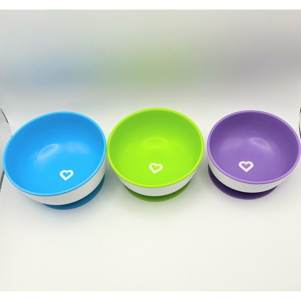 Munchkin Stay Put Suction Bowls for Baby and Toddler, 3 Pack, Blue/Green/Pur...